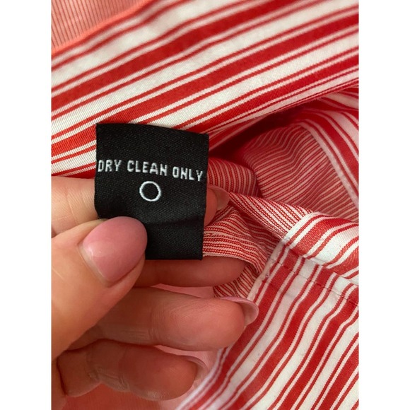 Tibi Red White Pinstripe Dress 10 POCKETS Short Sleeves Sundress spring summer - Picture 10 of 10